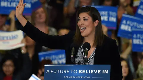 Getty Images Lucy Flores campaigning for Bernie Sanders at a Nevada event in 2016