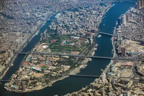 AFP Aerial view showing the island of Zamalek, surrounded by the River Nile, in central Cairo, Egypt (6 May 2022)