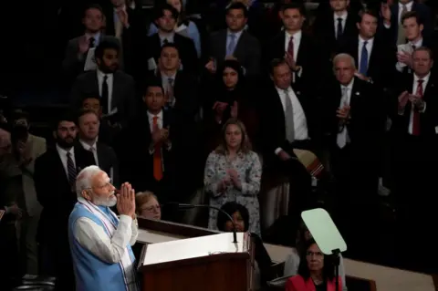 Getty Images Prime Minister Narendra Modi delivers remarks to a joint meeting of Congress at the U.S. Capitol on June 22, 2023 in Washington, DC.