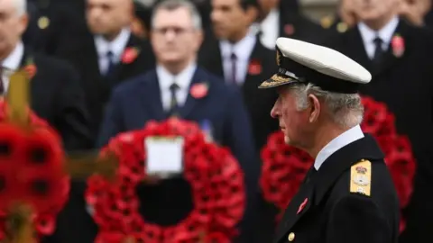 Getty Images King Charles (then Prince of Wales) attends the annual National Service of Remembrance in 2021