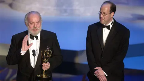 Getty Images Hugh Whitemore with Larry Ramin in 2002