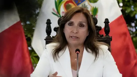 Reuters Peru's President Dina Boluarte speaking in January 2023