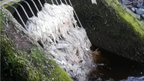 Sewage waste at an overflow pipe that leads to the River Almond