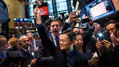 Getty Images Alibaba stock goes live during the company's initial price offering at the New York Stock Exchange on September 19, 2014.