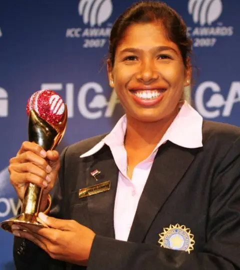 Getty Images Jhulan Goswami Jhulan Goswami of India poses with the trophy for Women's Cricketer of the Year at the ICC Awards prior to the ICC Twenty 20 Championship on September 10, 2007 in Johannesburg, South Africa.