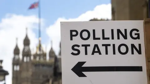 PA Media Polling station sign at Westminster