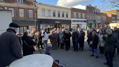 Blue Plaques St Albans A crowd outside the unveiling of a statue for John Ball