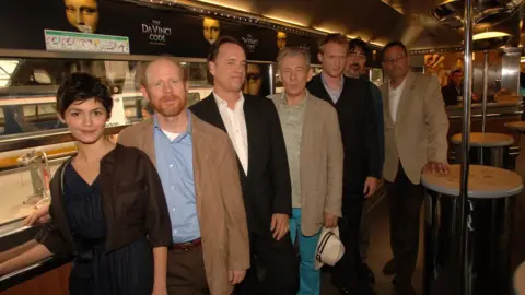 Columbia Pictures/Getty Audrey Tautou, Director Ron Howard, Tom Hanks, Ian McKellen, Paul Bettany, Alfred Molina and Jean Reno travel by Eurostar train to the Cannes Film Festival