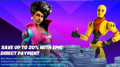 Epic Games Fortnite characters stand in this promo image, promising cheaper funds