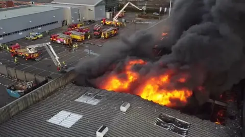 Nottinghamshire Fire and Rescue Service Fire at recycling centre on Abbeyfield Road, in Lenton, Nottingham