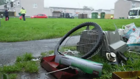 BBC Fly-tipping outside homes on the Lansbury Park estate in Caerphilly