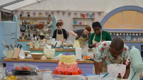 Love Productions Selasi, Benjamina, Andrew and Tom in the Great British Bake Off