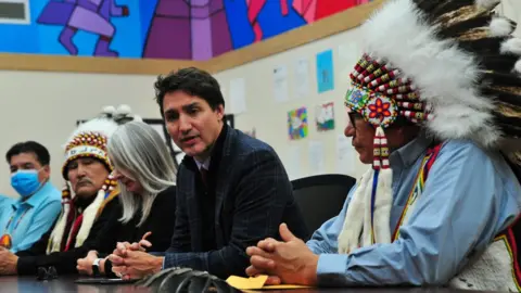 Reuters Mr Trudeau meets James Smith Cree Nation Chief Wally Burns and other leaders