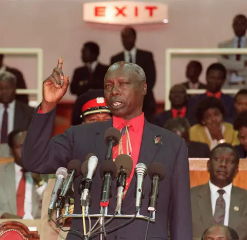 AFP Daniel Arap Moi giving a speech in 1991 to 3000 officials of his ruling Kenya African National Union (KANU) that it is the end of one-party rule in Kenya.