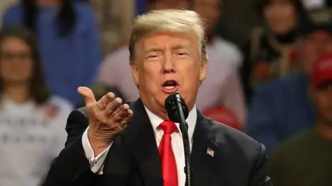 Getty Images Donald Trump on stage at a rally