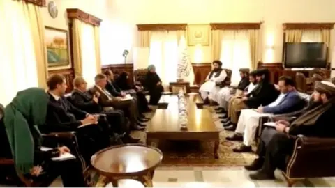 Reuters Taliban acting Foreign Minister, Mawlawi Amir Khan Muttaqi meets with UN delegates, in Kabul, Afghanistan, in this screengrab taken from a video released on January 18, 2023. Taliban Foreign Ministry/Handout via REUTERS