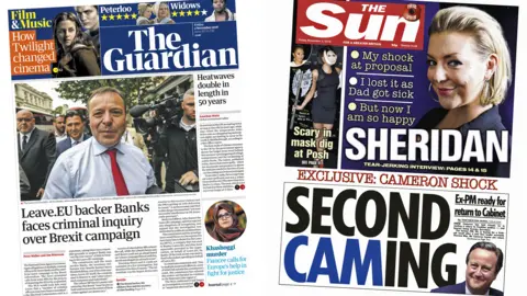 Guardian and Sun front pages for 02/11/18