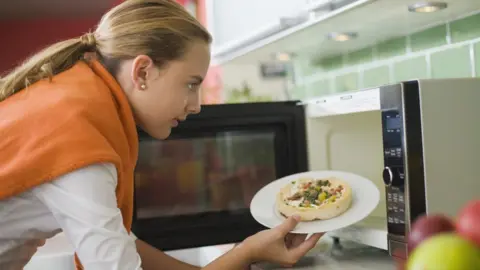 Getty Images Woman putting food in microwave