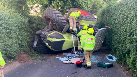 Overturned tractor