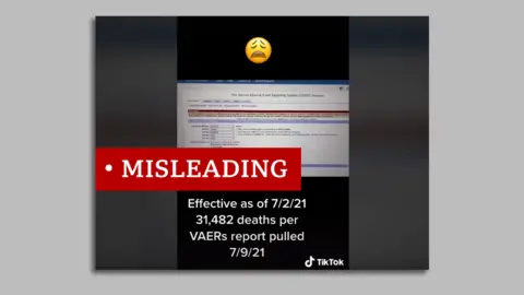 Screenshot of a tiktok video picturing the Vaers reporting system. We labelled misleading.