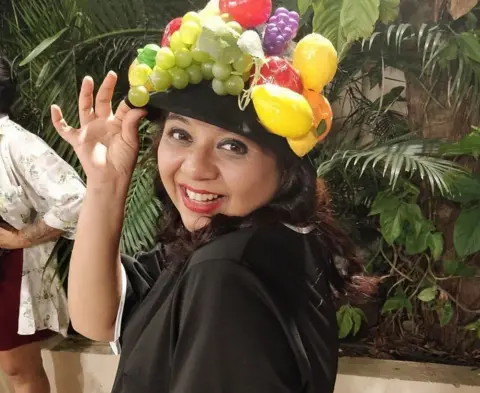 Mishta Roy Another costume prize winner Mishta Roy dazzles in her Hawa Hawaii hat from Mr India