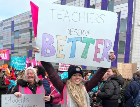 Nicola Haseler/BBC Teacher strike rally in Luton