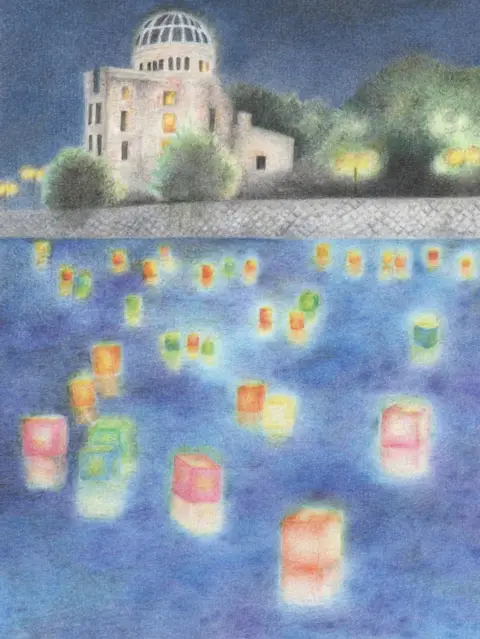 Painting of the Hiroshima peace memorial by Kaori, Michiko's granddaughter