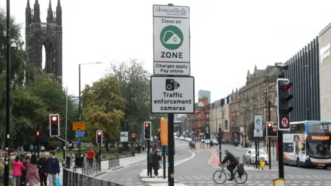 Newcastle City Centre Clean Air Zone sign in Newcastle City Centre