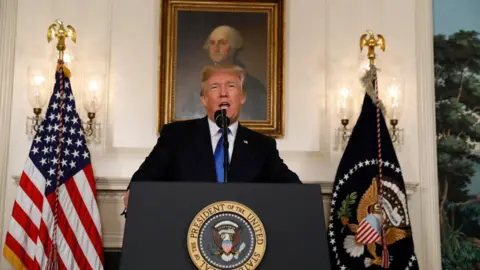 Reuters Donald Trump speaks about the Iran nuclear deal in the Diplomatic Room of the White House in Washington,