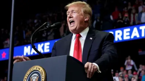 Reuters President Trump speaking at a Make America Great Again rally in Michigan on March 28