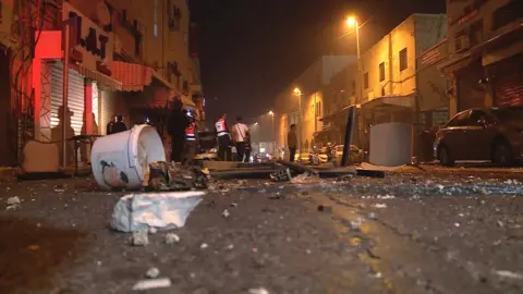 Debris on a street in Jerusalem