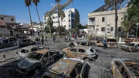 Shutterstock The scene at Al Ahli Hospital after the missile struck