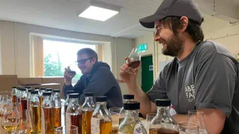 Aber Falls Whisky Distillery Testing blends of the new whisky at Aber Falls