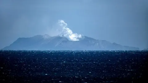 Getty Images Steam rises from the White Island volcano in Whakatane on December 10, 2019