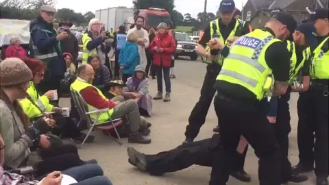 BBC Protesters being moved at Kirby Misperton 20/9