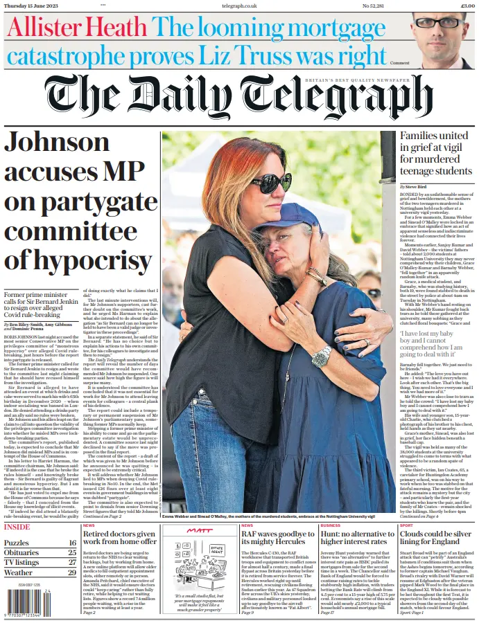 Front page of the Daily Telegraph