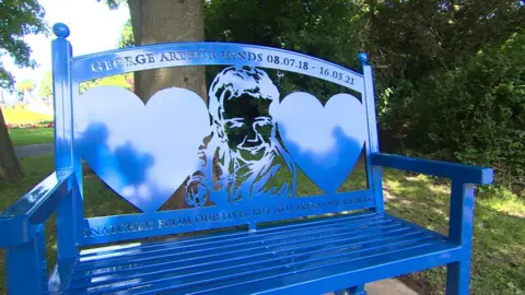 BBC Close-up of blue bench