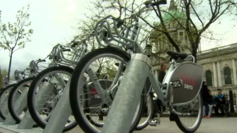 BBC Belfast bikes outside the City Hall