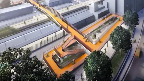 Arup Artist impression of railway bridge in Newport