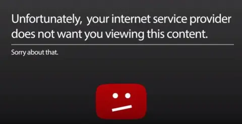 Tyklay A screenshot of an error screen that says "sorry, your internet service provider does not want you viewing this content". Youtubers have started creating videos ahead of the day of action.