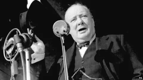PA Winston Churchill giving a speech in 1945