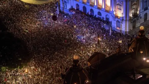 AFP/Getty Images Aerial view of a demonstration in Rio de Janeiro. Photo: 15 March 2018