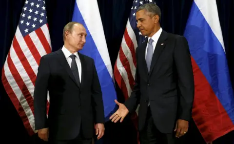 Reuters US President Barack Obama extends his hand to Russian President Vladimir Putin during their meeting at the United Nations General Assembly in New York, September 28, 2015.