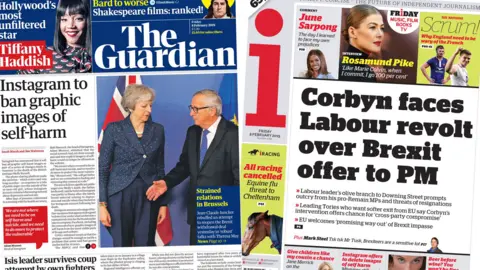 Compsite image featuring Guardian and i front pages