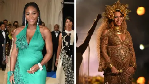 Getty Images Composite image of Serena Williams and Beyoncé when both were pregnant