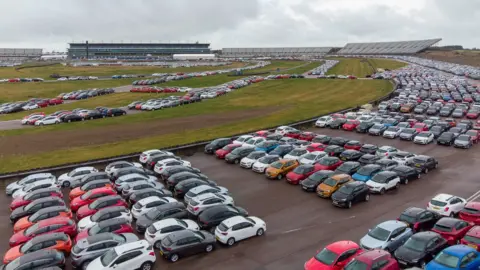PA Media Cars stored at the Rockingham Motor Speedway circuit