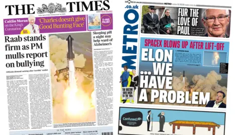 The Times and the Metro front page 21 April 2023