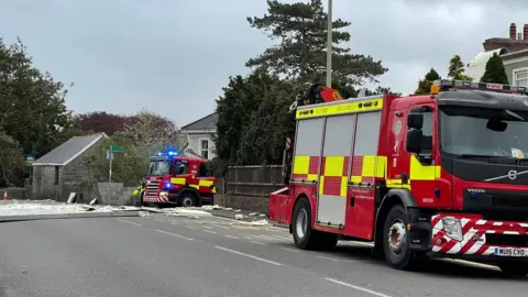 Adam Preddy Fire service attends after a roof is blown off at Park Street in Bridgend