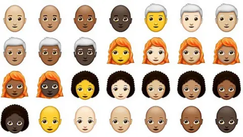 Emojipedia.org New emoji showing people with red hair, grey hair, curly hair and no hair