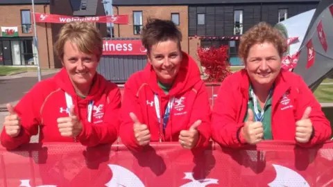 Powys council (L-R) Berriew bowlers Kathy Pierce, Caroline Taylor and Hazel Wilson